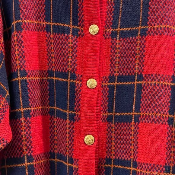 Vintage Objectives Blue Red Plaid Clueless Sweater Cardigan Size L - Picture 2 of 8